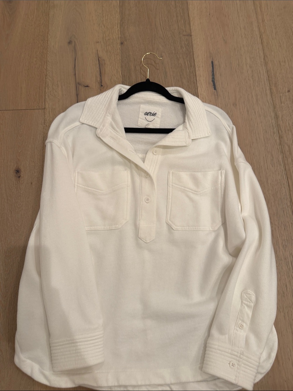 Aerie women’s Cream Long-Sleeve Polo Shirt size small worn once